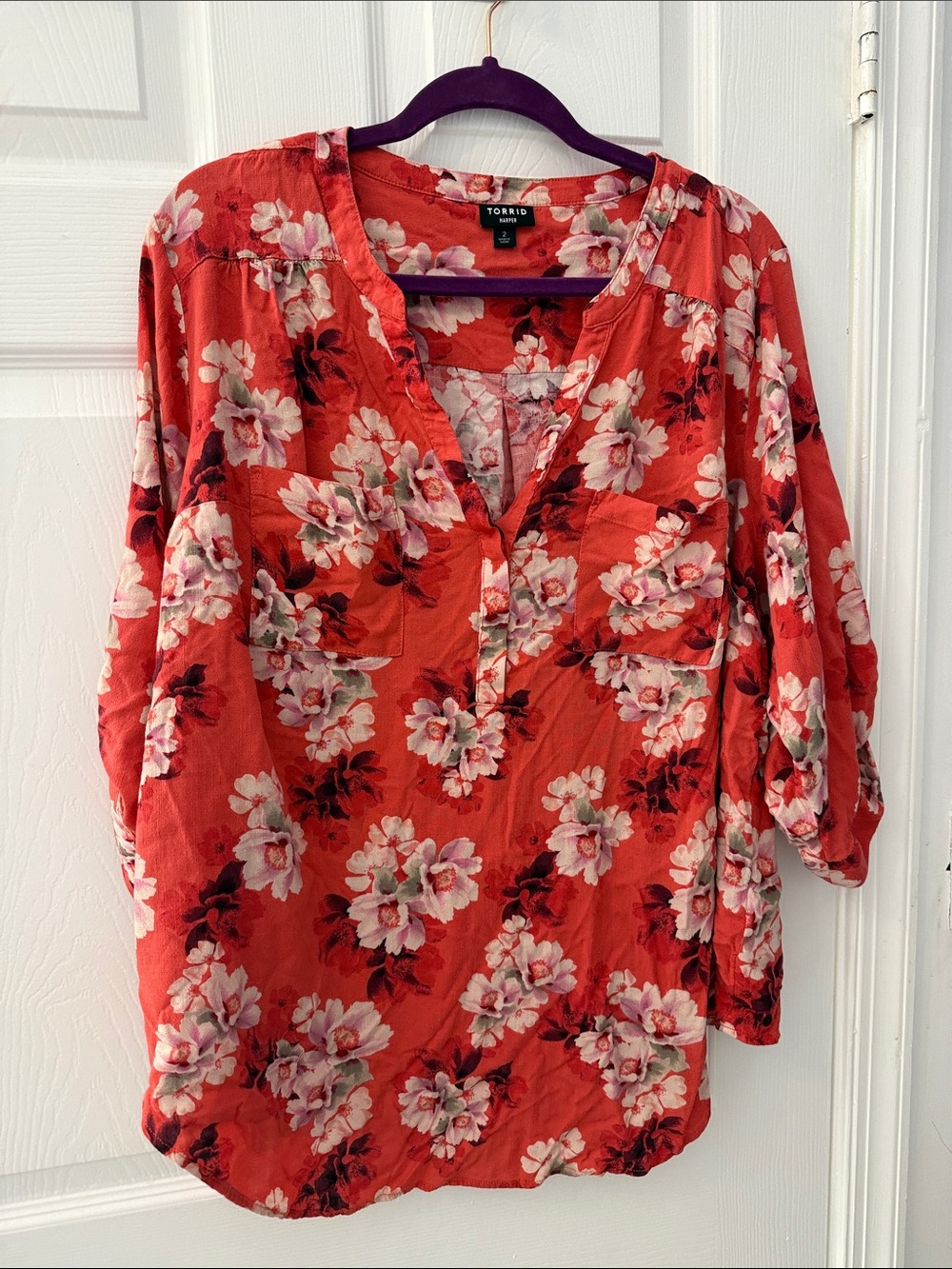 torrid Coral Red Floral Split-Neck Tunic